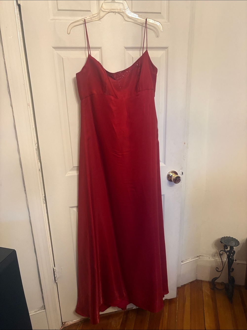 David's Bridal Red Satin Spaghetti Strap Slip Gown